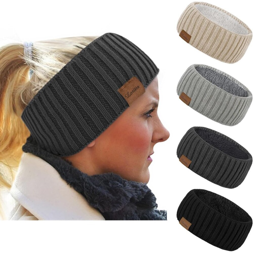 Stylish 4 Pack Women's Winter Headbands - Thick Warm Fleece Lined Crochet Design